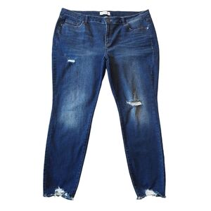 Lane Bryant Signature Fit Dark Wash Distressed Skinny Jeans Flex Magic Waistband